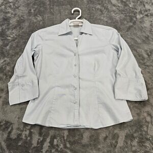 Fiorlini International Womens Light Blue 3/4 Sleeve Stretch Button Down Shirt S